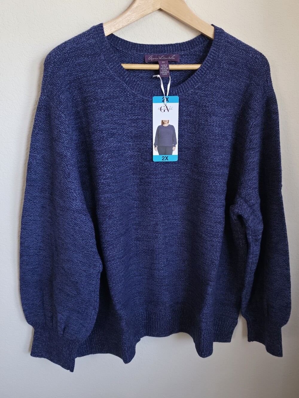Gloria Vanderbilt Navy Blue Crewneck Sweater 2X NWT